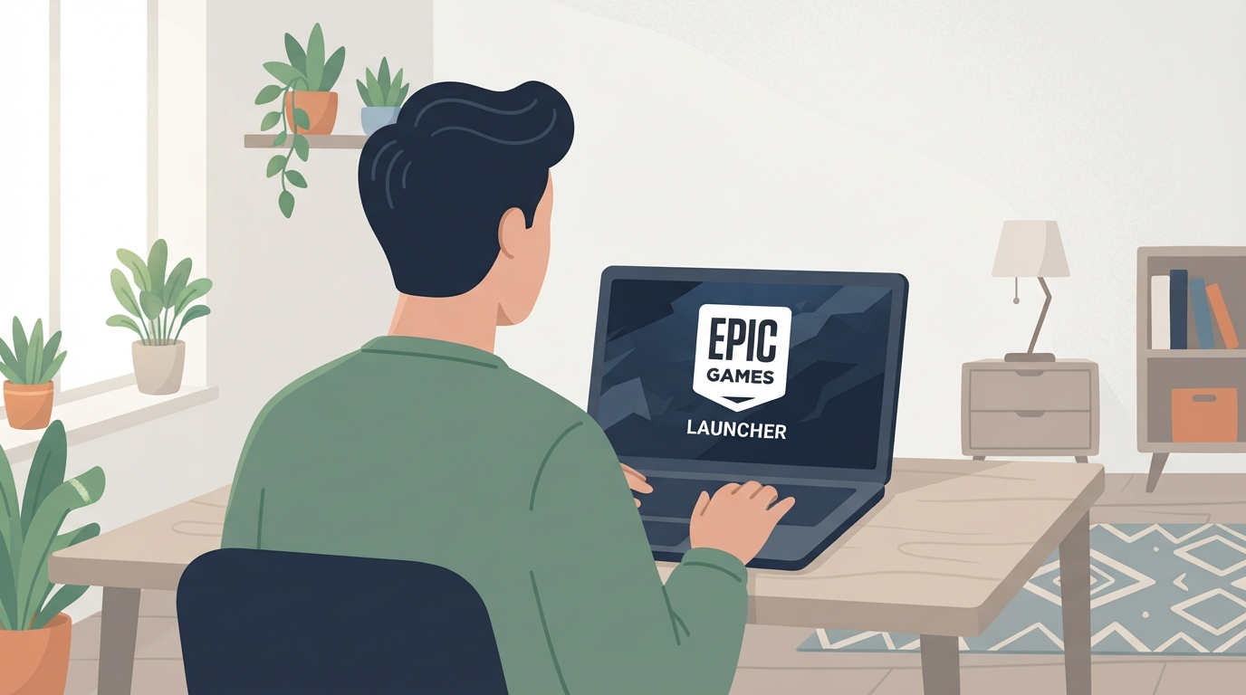 ภาพสร้างด้วย AI (ไม่ใช่ภาพถ่ายจริง) ประกอบข่าว Epic ปล่อย Epic Games Launcher เวอร์ชันใหม่ อ้างบูตเร็วกว่า Steam 46%