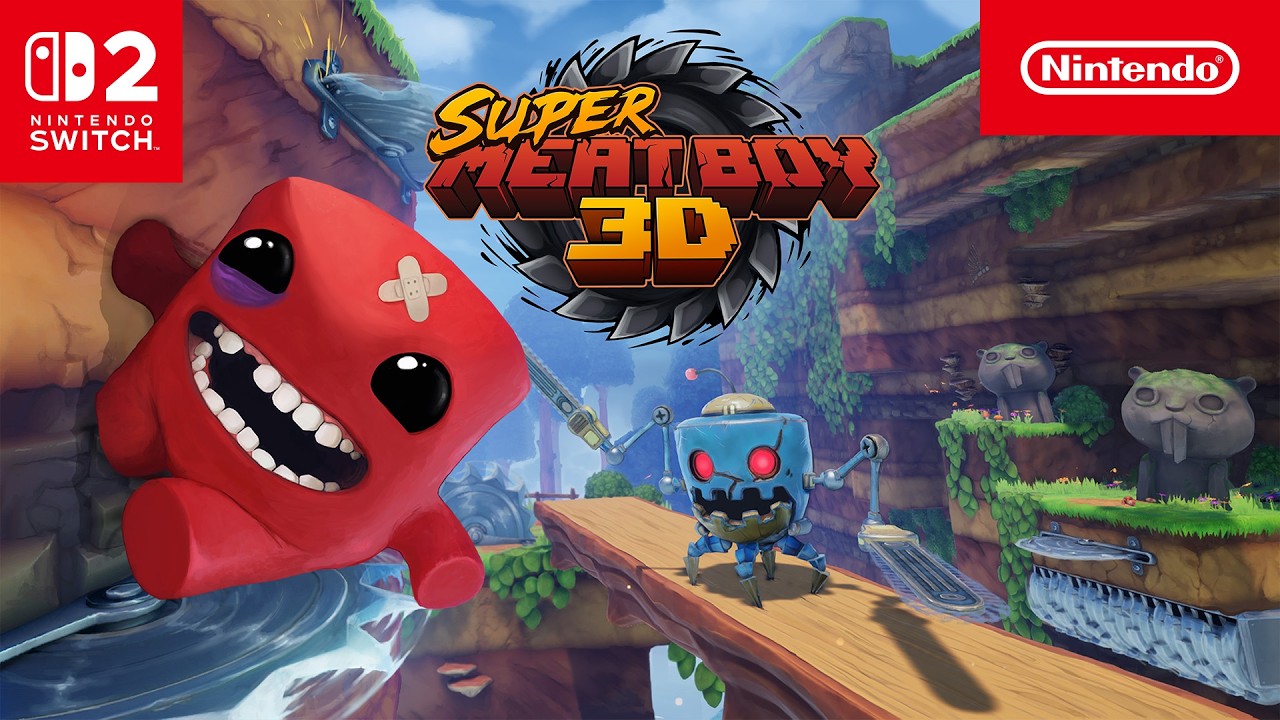 ภาพโปรโมตทางการจาก Nintendo of America ประกอบข่าว Super Meat Boy 3D คอลแลปกับ Mouse: P.I. For Hire บีบหนูนักสืบเป็นคิวบ์ลุยเขาวงกตใบเลื่อย
