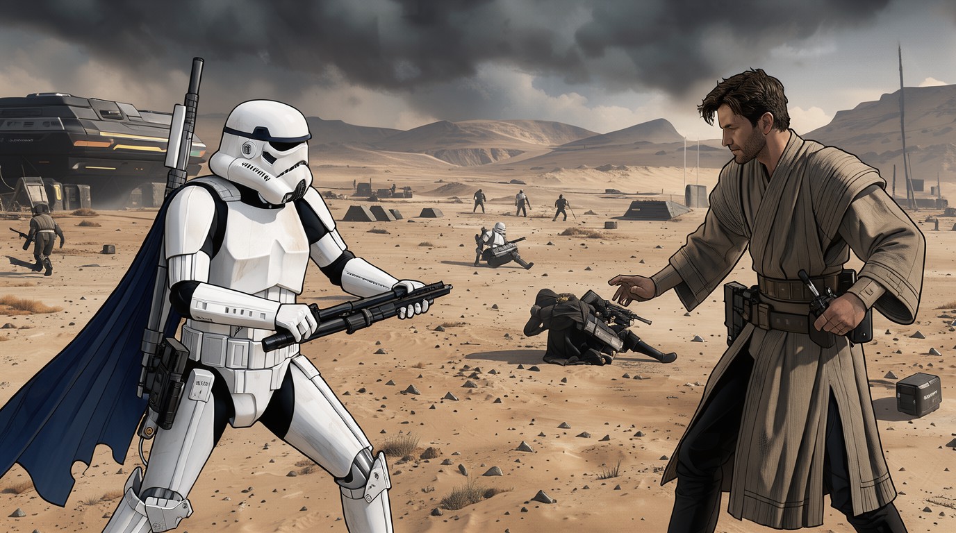 ภาพสร้างด้วย AI (ไม่ใช่ภาพถ่ายจริง) ประกอบข่าว ข่าวลือ Star Wars Battlefront 3 แรงขึ้น มีคนแย้งว่า Respawn ร่วมงานกับ DICE แทน Bungie
