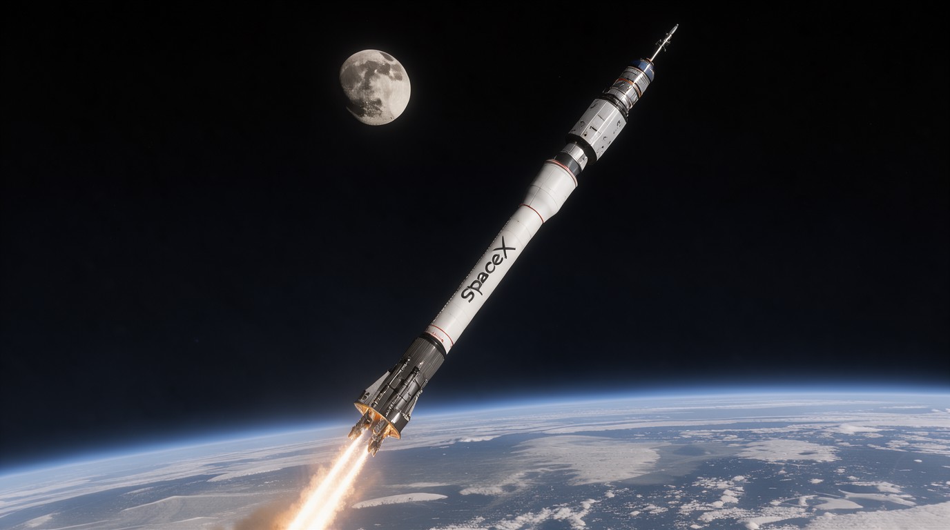 ภาพสร้างด้วย AI (ไม่ใช่ภาพถ่ายจริง) ประกอบข่าว ตุรกีเตรียมส่งยาน TLM-1 ไปโคจรรอบดวงจันทร์ปีหน้า ใช้จรวด Falcon 9 ของ SpaceX