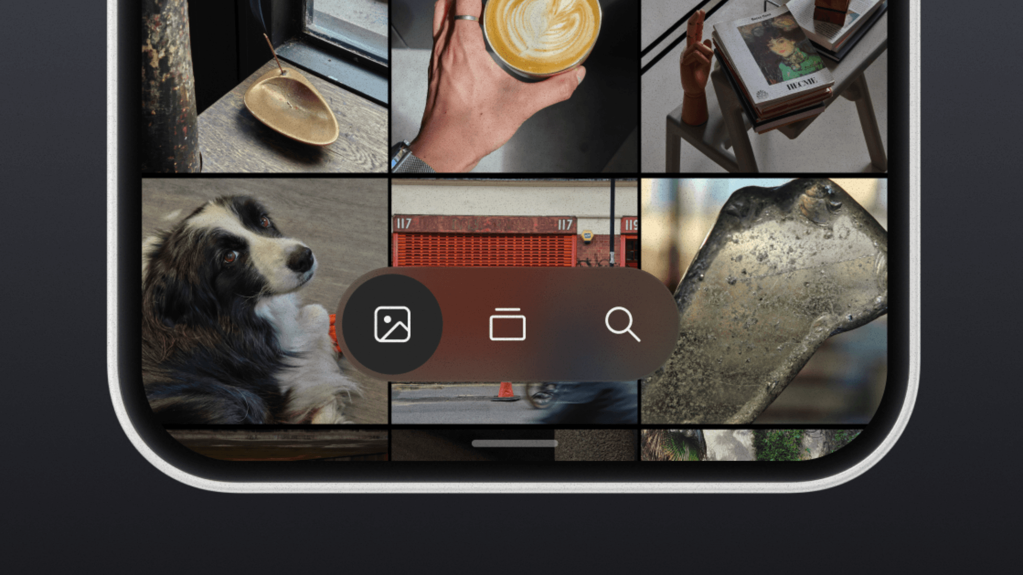 หน้าจอ Nothing Phone แสดงแกลเลอรี่รูปภาพด้วย UI ของ Nothing OS