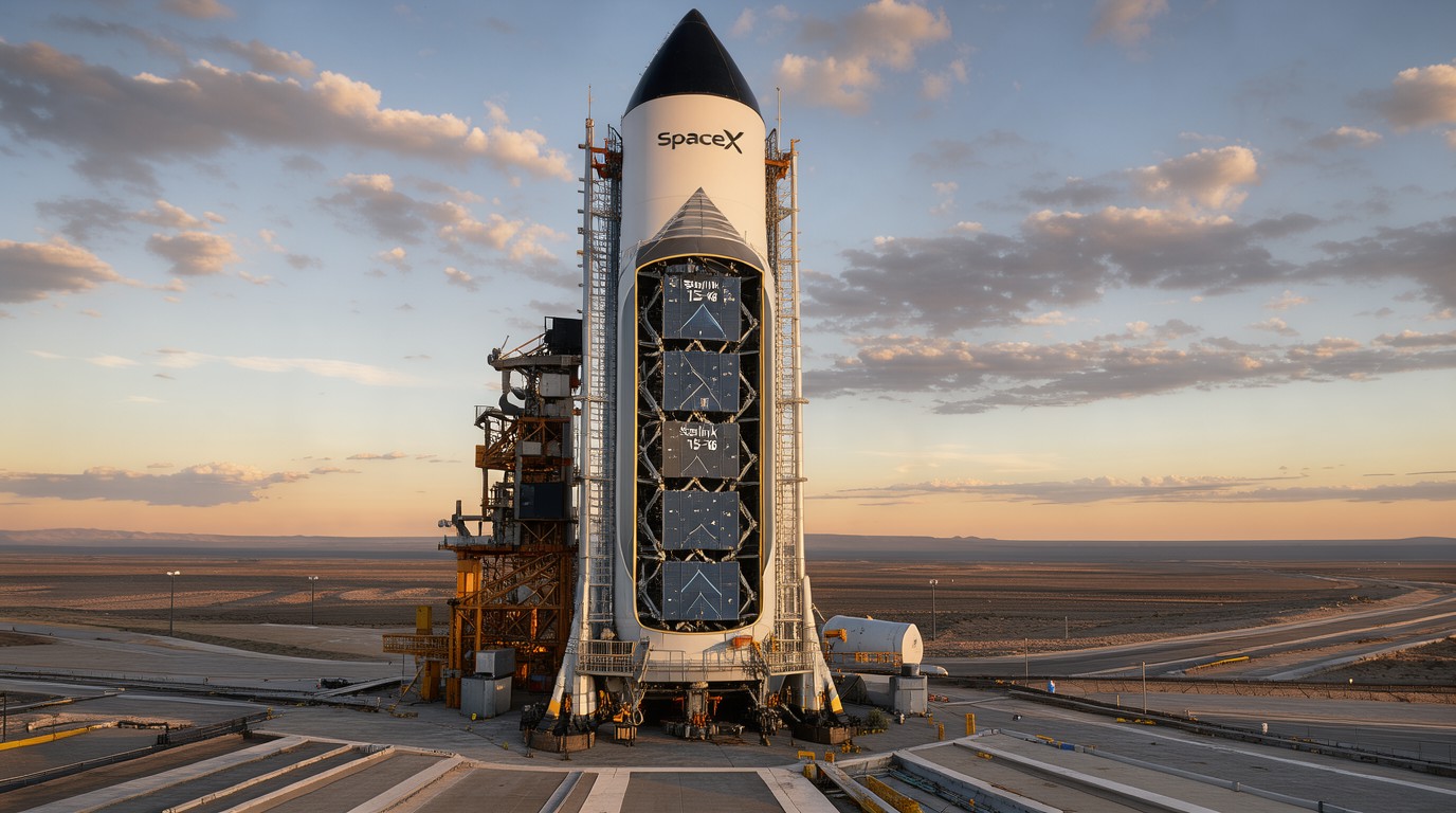 ภาพสร้างด้วย AI (ไม่ใช่ภาพถ่ายจริง) ประกอบข่าว SpaceX เตรียมส่งดาวเทียม Starlink 27 ดวงขึ้นจากฐานยิง Vandenberg คืนนี้