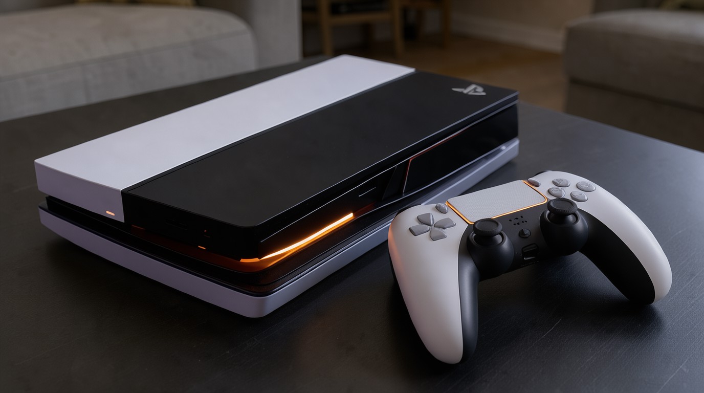 ภาพสร้างด้วย AI (ไม่ใช่ภาพถ่ายจริง) ประกอบข่าว ไฟสีส้มบน PlayStation 5 ไม่ใช่สัญญาณเตือน แค่บอกว่าเครื่องเข้าสู่ Rest Mode